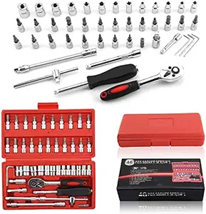 Kixre 46 Piece Tool Kit, Kuuleyn Professional Auto Repair Tool Set, Socket Set Ratchet Wrench Automobile Repair Maintenance Tools Combination Hardware