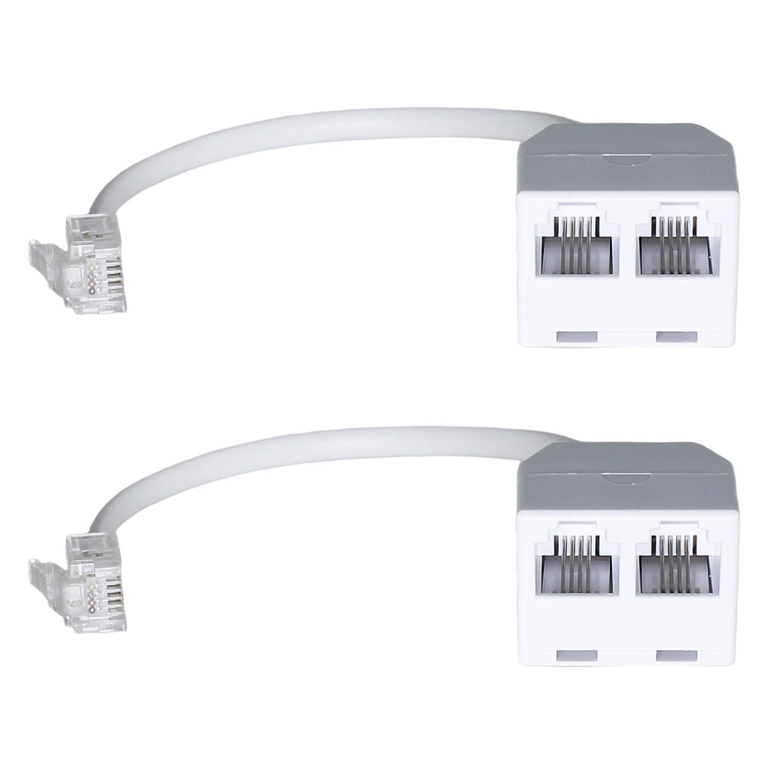 Bxian 2PCS 27x28x21mm White Plastic RJ11 6P4C Bi-Directional Telephone Line Split Converters for Fax Machines and Modems