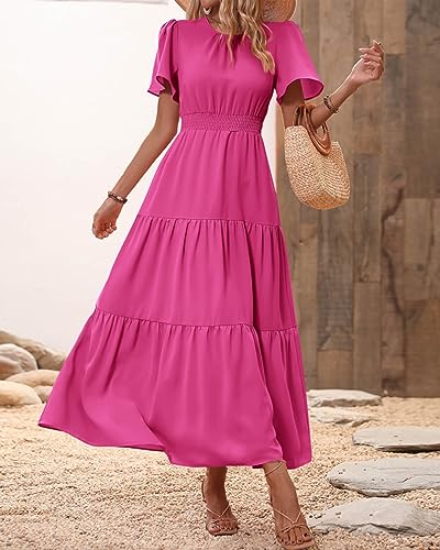 Image of PRETTYGARDEN Women's Casual Smocked Boho Floral A-Line Maxi Dress 2026