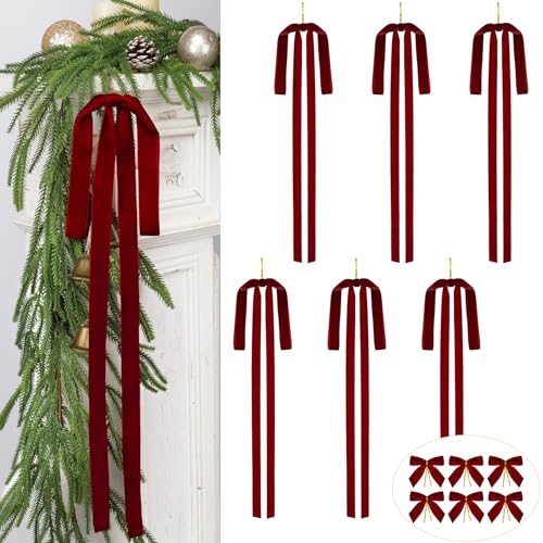 12Pcs Burgundy Long Velvet Christmas Bows 23.6x15.5Inch Vintage L...