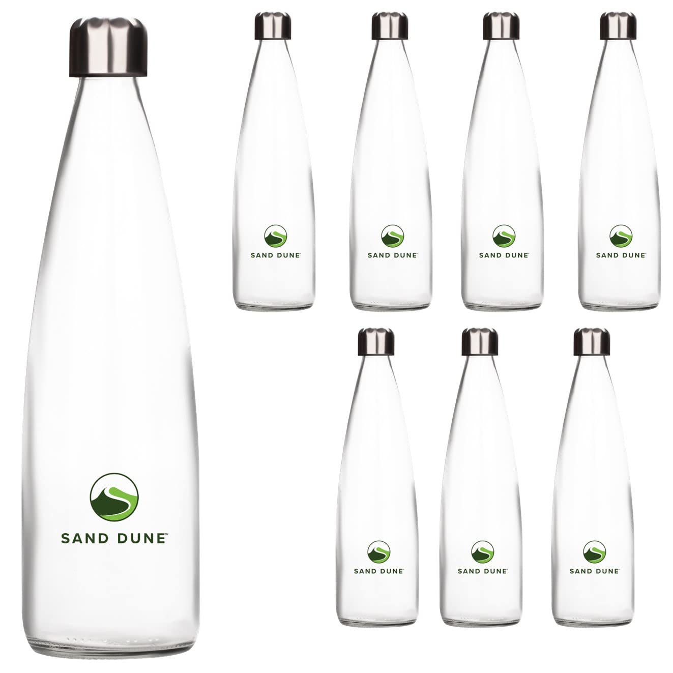 SAND DUNE Set of 8, 500 ml Each ROPP Glass water bottle, with Leak-Proof Airtight Stainless-Steel Lid for Water, Smoothie, Juices - Reusable Travel Glass Drinking Fridge Bottles