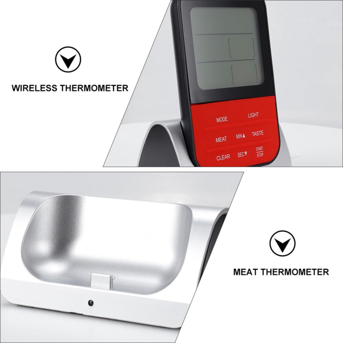 Angoily Digitales Doppelfühler Thermometer für Küche und Restaurant mit Edelstahl und Kunststoffgehäuse, kabelloses Fleischthermometer, Temperaturanzeige in ℃ und ℉