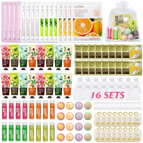 128 PCS Spa Party Supplies for Women Spa Kit Include Lip Balm Facial Masks Hand Cream Under Eye Patches Foot Bath Bombs Ideal for Gift Giving Sleepover Party Supplies for Girls Valentine