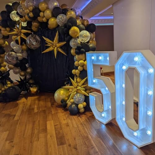 Image of Black and Gold Balloon Arch Kit, 140Pcs Explosion Star Black and Metallic Gold Balloons 22 18 12 10 5 Inch Different Size Balloons for Birthday Anniversary Graduation New Year Decorations