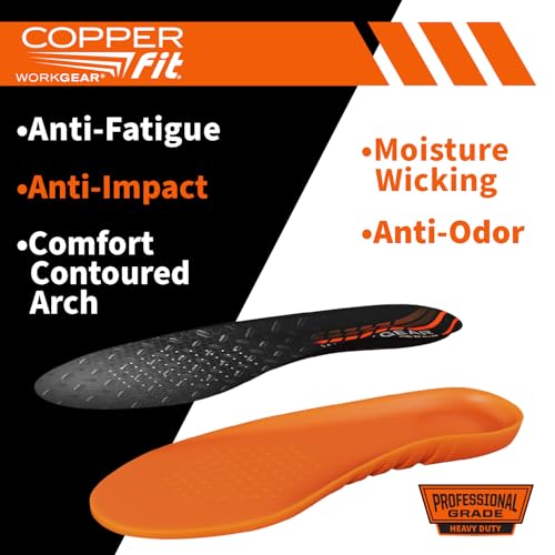 COPPER FIT PRO Grade Work Insoles – Anti-Shock, Anti-Fatigue Orthopedic Cushion with Contoured Arch – for Work Boots and Shoes – Men’s 8 – 13 – (2 Pair)3