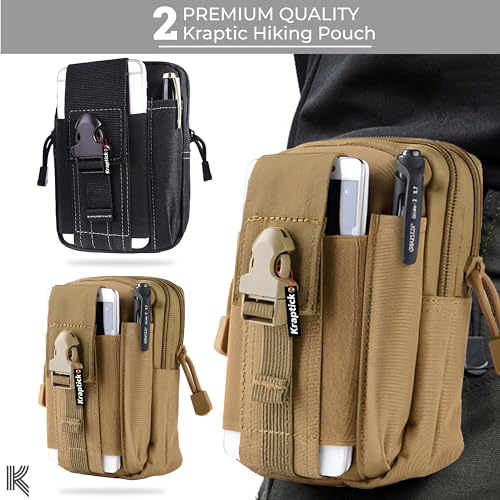 Image of Kraptick Multi-Purpose Water Resistant Waist Bag with Dual Compartment, Waist Bag Mobile Phone Holder, Waist Pack for Men, Women Camping Hiking Pouch (Beige & Black) (Combo of 2)