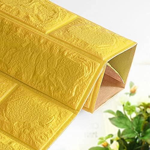 Image of 3D Brick Wallpaper for Wall | Self Adhesive PE Foam DIY Panel | Peel & Stick Decor for Home, Living, Bedroom & Office (70 x 77 cm, Appx 5.8 Sq Ft) (1, Yellow)