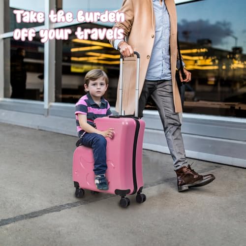 Luggage with Spinner Wheels | Suitcases with Child Seat and Safety Belt Design | Travel Luggage Rolling Suitcase Travel Luggage Bag Christmas Gifts for Birthday | Fast Arrival Pink4