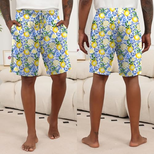 Image of Ekouaer Men's Pajama Shorts Soft Sleepwear Bottoms Elastic Waistband Loungewear Breathable Men Shorts with Pockets