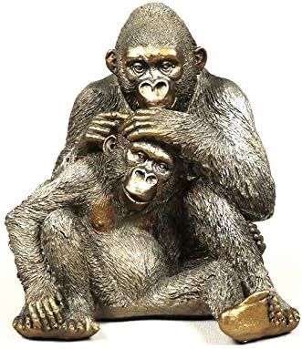 Lrenkey Statues for Home Decor,Handmade Silverback Gorilla Statue, Resin Father and Son Ape Sculpture, Wild Animal Love Craft Decoration Ornament Gift for Mother,Style B