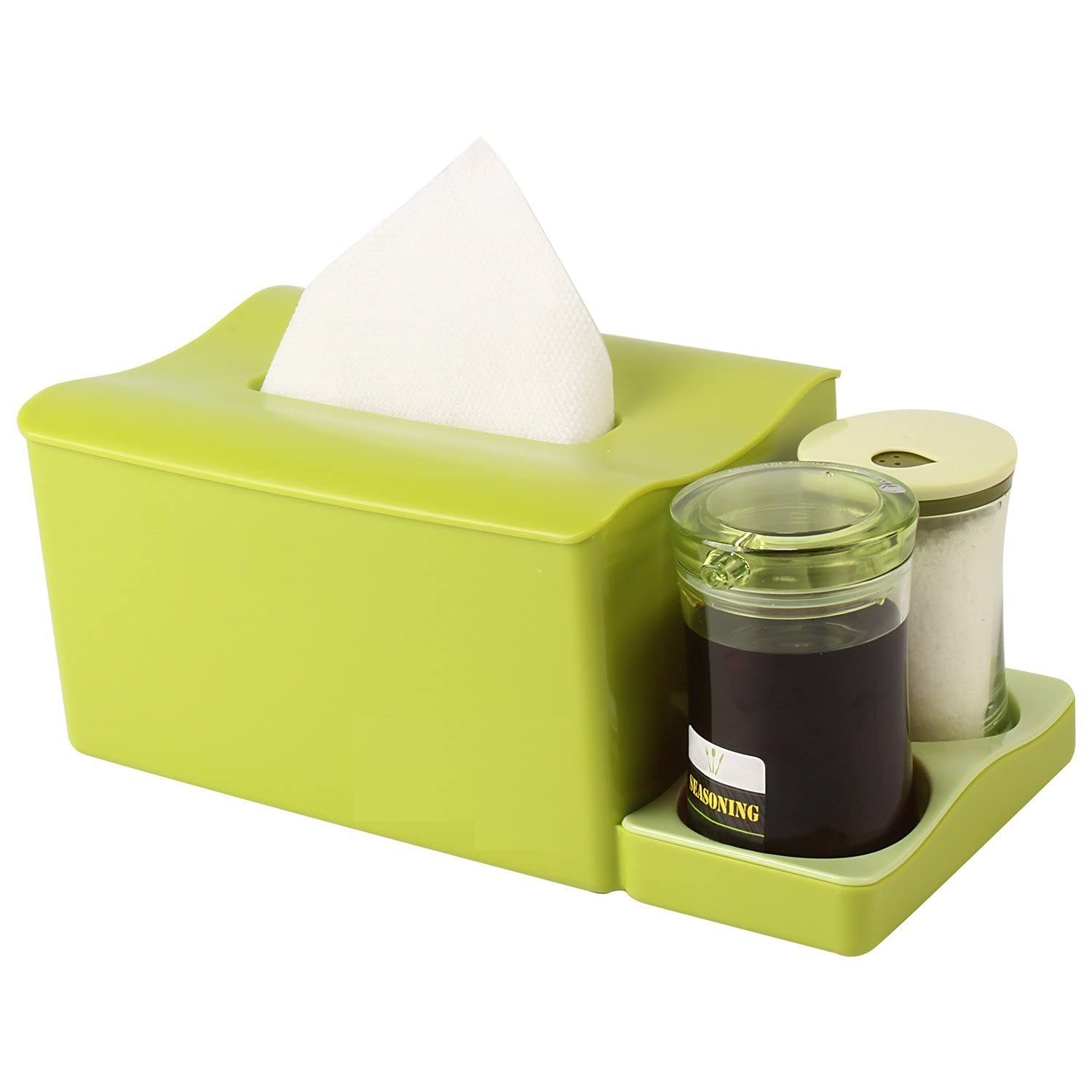 LAZYMARTS® 1 PCS Plastic Tissue Paper Box with Salt Pepper Shaker and Seasoning Bottle, 23.5 X 12 cm (Assorted Colour)