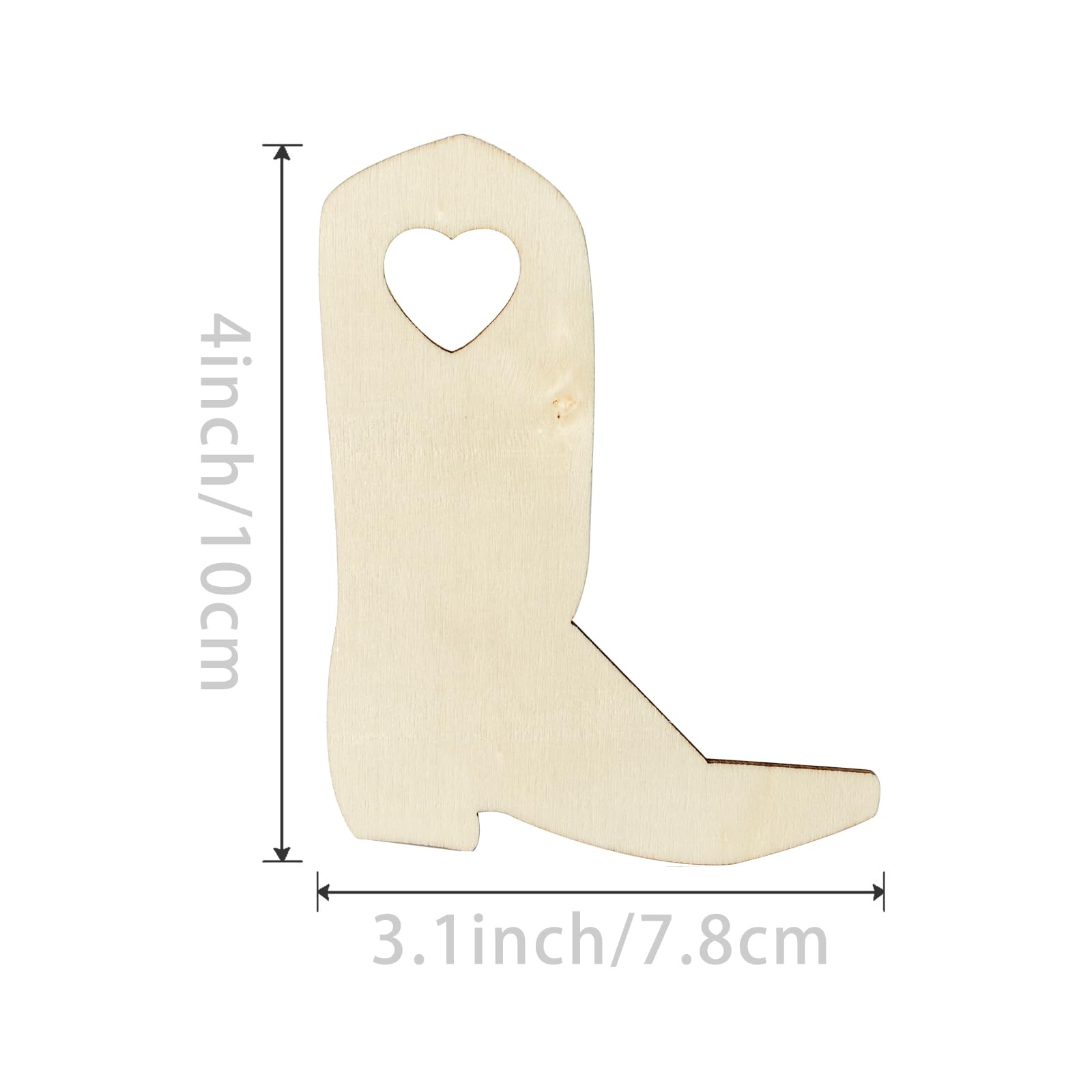 20 Stück Cowboystiefel-Holzornamente – Unlackiert, 10x7,8cm, Mit Schnur, Für DIY & Partydeko