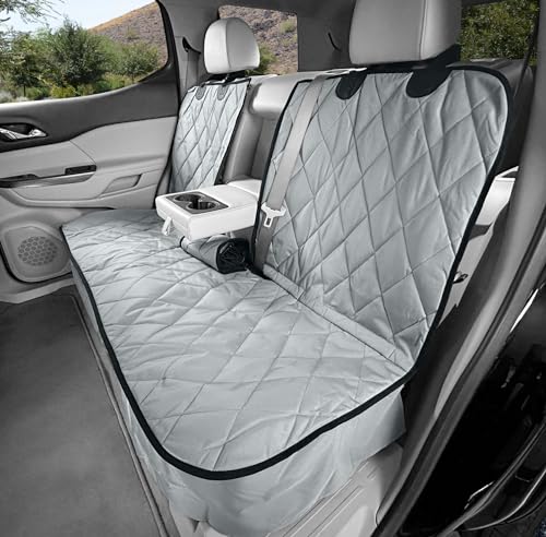 4Knines Dog Seat Cover for Back Seat, Heavy Duty Waterproof Rear Seat Protector for Large Trucks, SUVs, Cars - Fits 60/40 Split Bench with Middle Seat Belt, Non-Slip Backseat Cover (Extra Large, Grey)