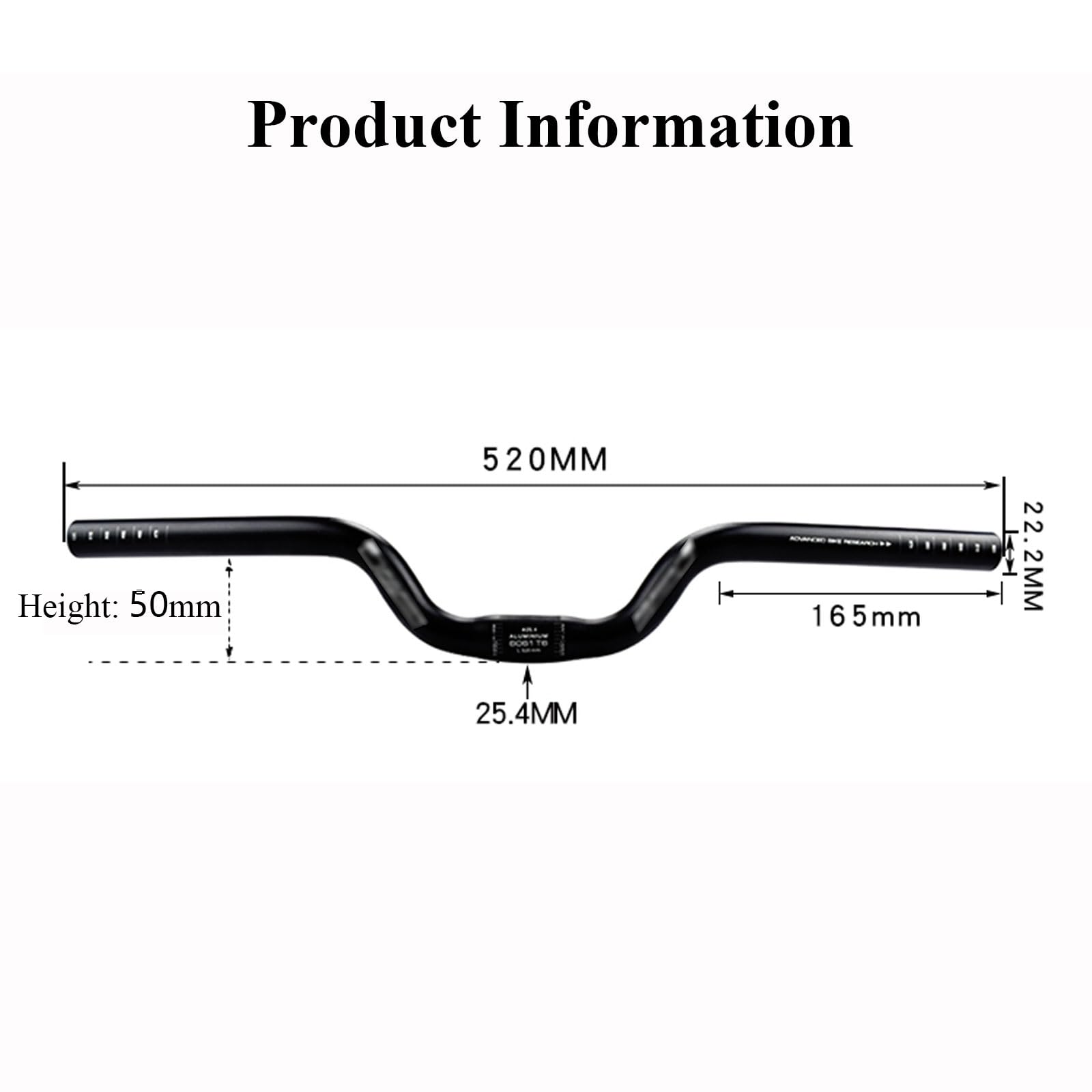 Guidon de vélo, rehausseurs de Guidon, Guidon de vélo, Guidon de vélo de Montagne en Aluminium léger à pignon Fixe 25,4 x 520 mm Guidon Adulte Unisexe(Black)