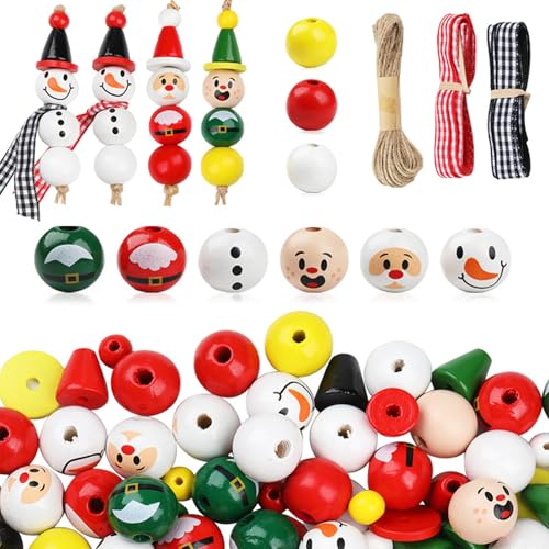 180 Stück Holzperlen Weihnachten Schneemann Weihnachtsmann Holzperlen...