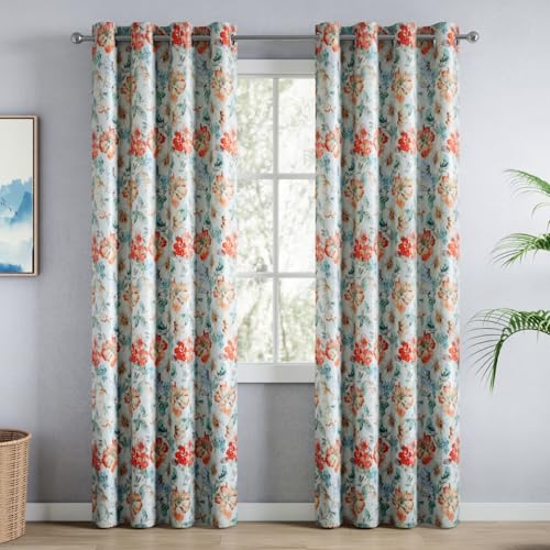 Image of haus & kinder Blackout Door Curtains 7 Feet Long Pack of 2 Door Curtains, 7 Feet Curtains for Door, 100% Room Darkening (Floral Cascade, 114x213 CM)