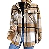 Tanming-Womens-Brushed-Flannel-Plaid-Lapel-Button-Short-Pocketed-Shacket-Shirts-Coats Tanming Womens Brushed Flannel Plaid Lapel Button Short Pocketed Shacket Shirts Coats(01 Khaki-M)