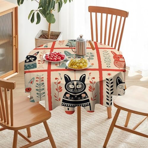 Nappe ronde décorative imprimée avec animaux et protège table lavable - 6
