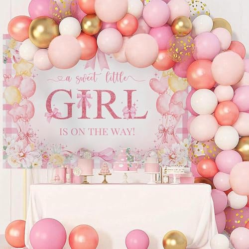 Fondo para baby shower rosa con lazo 5x3ft miniatura 2