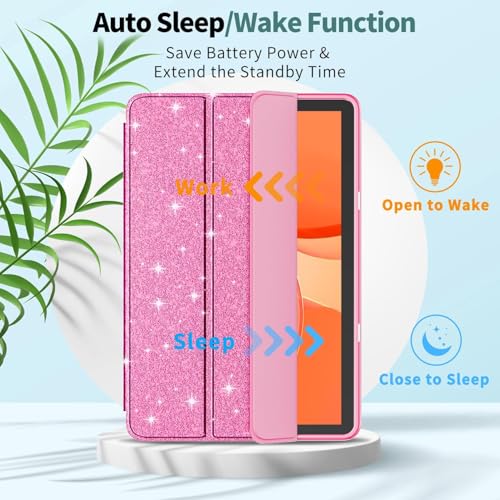 Image of Sanyetral Lightweight Shockproof Trifold Stand Tablet Case with Auto Wake /Sleep Function, Not for Remarkable TCL -Glitter Pink