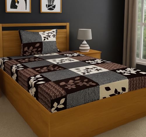 Image of DECORUM Glace Cotton Single Bedsheet with 1 Pillow Cover | Soft, Durable, Lightweight & Skin-Friendly Fabric| Suitable for Single /Diwan Bed Size