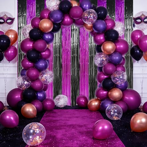 Image of TONIFUL Black Hot Pink Door Streamers,Black and Pink Photo Booth Backdrop Metallic Streamers Foil Fringe Curtain for Birthday,New Year,Graduation,Grad,Baby Shower Party Streamers Decoration