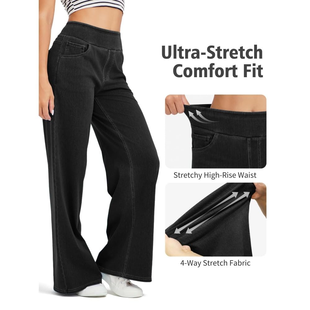 Jeans Mujer Stretch de Pierna Ancha y Recta Tiro Alto Estilo Baggy Moderno Pantalones Casual Efecto Moldeador con Bolsillos Ajuste Suelto mujeres/C/L