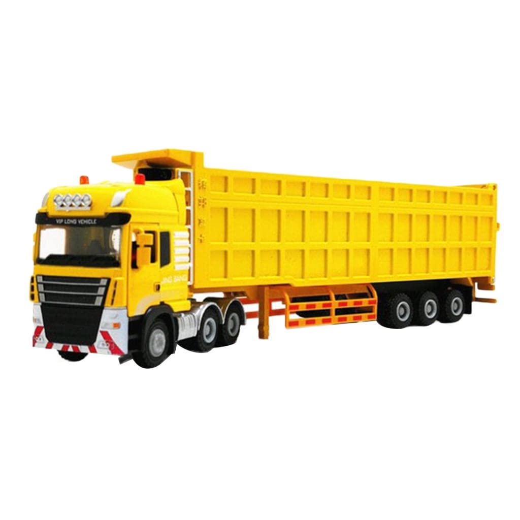 Modèle Principal Semi Remorque avec Camion Transport Maquette Engin Miniature Jouet Alliage Zinc Fonction Simulation Convient pour Collection Bureau S, Jaune