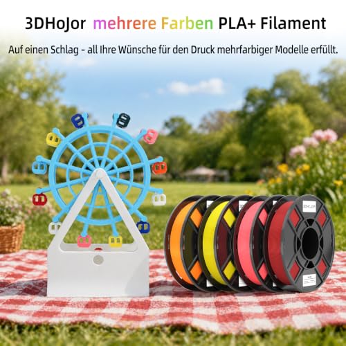 Image of 3DHoJor PLA+ 3D Printer Filament Bundle, Multicolor PLA+ Filament 1.75mm, Vacuum Packed, 0.25kg*8 Pack, 2kg Total, White+True Red+Orange+Yellow+Green+Space Blue+Blue+Pink