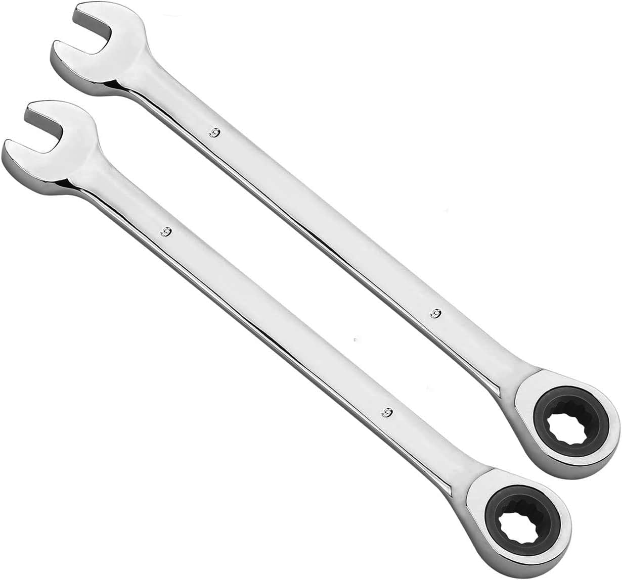 KINJOEK 2 PCS 9mm 12PT Ratchet Wrench, Metric Ratcheting Wrench Set with 5° Movement and 72 Teeth for Projects with Tight Space