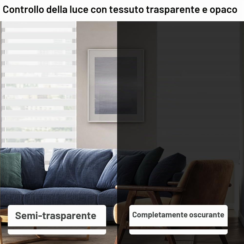 Kokorona Tende a rullo zebrate per finestre, a doppio strato, in tessuto, per porte, filtrano la luce, per la privacy, per il giorno e la notte, 60 cm di larghezza x 230 cm di altezza, bianco
