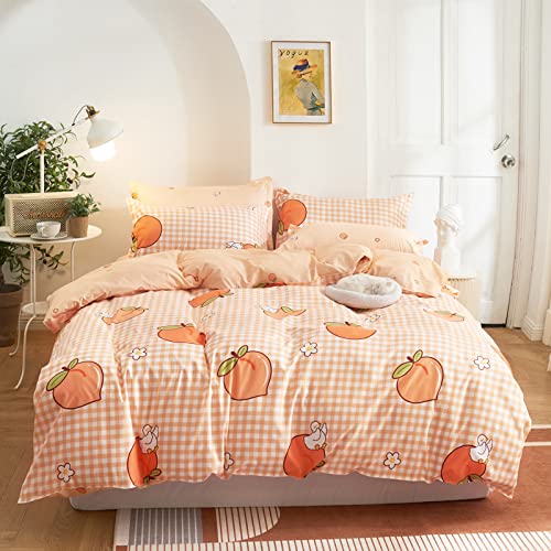 RFFLUX Parure de lit 3D Kawaii en microfibre avec housse de couette de 135 x 200 cm et taie d'oreiller de 80 x 80 cm Motif peau de pêche Orange