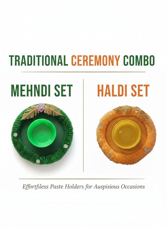 Star SAI Collection- Modern Decorative Haldi & Mehendi Thali Set β Yellow Bowl with Gold Palm Design | Traditional Wedding Haldi Ceremony Platter for Bride & Groom Ubtan Decor 1