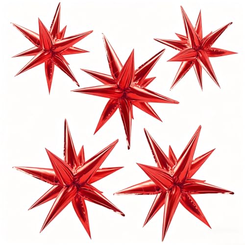 Red Star Foil Balloons Explosion 12 Point Spike Baloons Large Mylar Balloon Party Decorations Backdrops for Christmas Wedding Anniversary Bachelorette Engagement Birthday Valentines Day