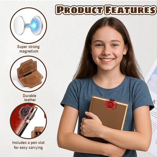 Image of Custom Bookmark with Pen Holder with 26 Letters Personalized Magnetic Leather Book Mark, Customized Name Book Marker Clip with Initial for Men Women, Gifts for Book Lovers, Readers, (Green, O)