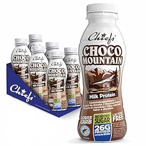 Chiefs Milk Protein Drink with 26g Protein and BCAA • High Protein Shake low carb, lactose-free, low sugar • 6 x 330ml (Choco Mountain)