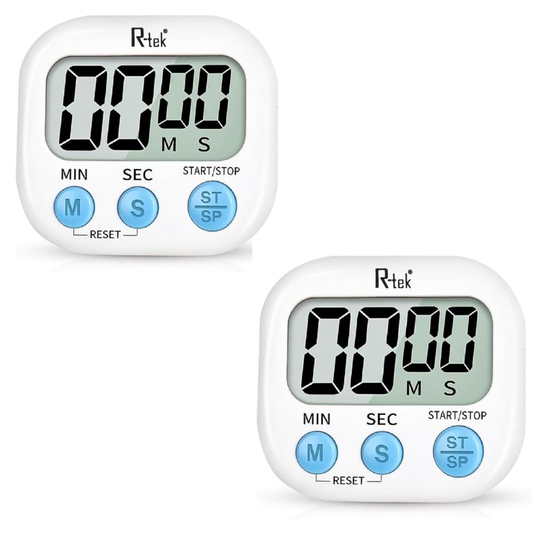 R-TEK Pack of 2 Pcs, Digital Kitchen Timer & Stopwatch with Large Digits LCD Display, Magnetic Countdown Function, 99 Minutes Time Range (Battery Included)