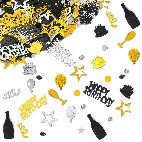 Image of OSDUE Black Gold Silver Happy Birthday Confetti, 3000 Pieces Birthday Cake Confetti, Metallic Foil Balloon Table Scatter Confetti Decoration for Birthday Party, Anniversary, Baby Shower
