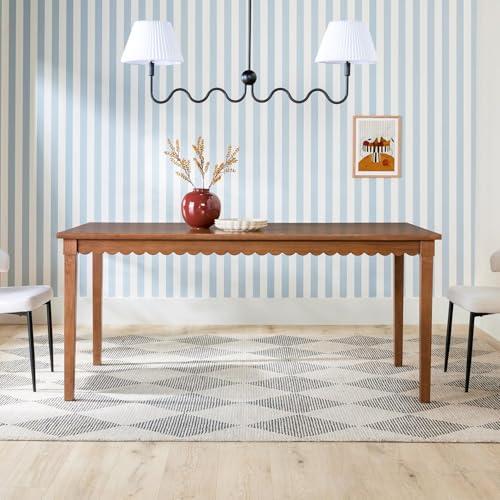 Walker Edison Paisley Modern Solid Oak Wood Veneer Scalloped 69 Inch Dining Table for 6, Medium Brown Oak