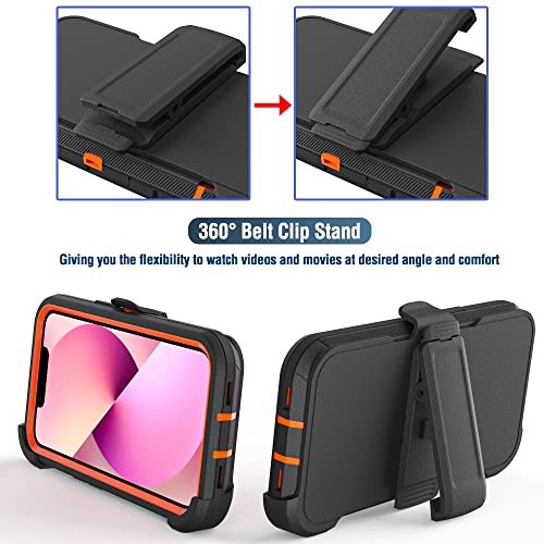 Image of Case for iPhone 13 Mini with Clip, Heavy-Duty Tough Rugged Shockproof Drop Protective Cover Phone Cases, Black+Orange