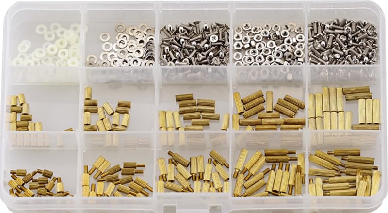 700pcs M2 Copper knurled Brass Post Machine Bolt nut Gasket Nylon Washer Computer Screw Set DIY commonly Used Screws - (Size: 1)