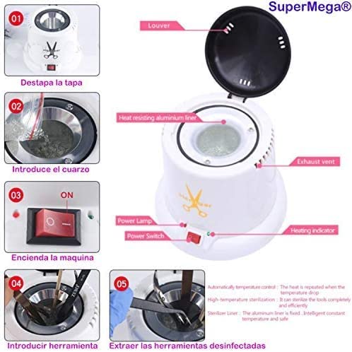 PANDAROJO Esterizador cuarzo Manicura y Pedicura Esterilizador 100W con Bolas de Cuarzo Instrumento Desinfección y Limpieza a 250 Grados para peluqueria y estetica (BLANCO), 1.0 unidad