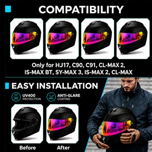Image of PSLER Shatterproof Helmet Visor for HJ17,C90,C91,SY&CL-MAX 3,Deep Gold Red | Impact-Resistant ,UV400 Protection, Motorcycle Tinted Face Shield for HJ17,C90,C91,CL-MAX 2, IS-MAX BT, SY-MAX 3, IS-MAX 2