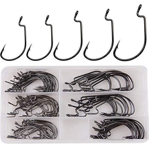 Angelhaken für Barsch, Wurmhaken, 50 Stück/100 Stück, 3 x starke Angelhaken, versetzte Wurmhaken, aus Karbonstahl…