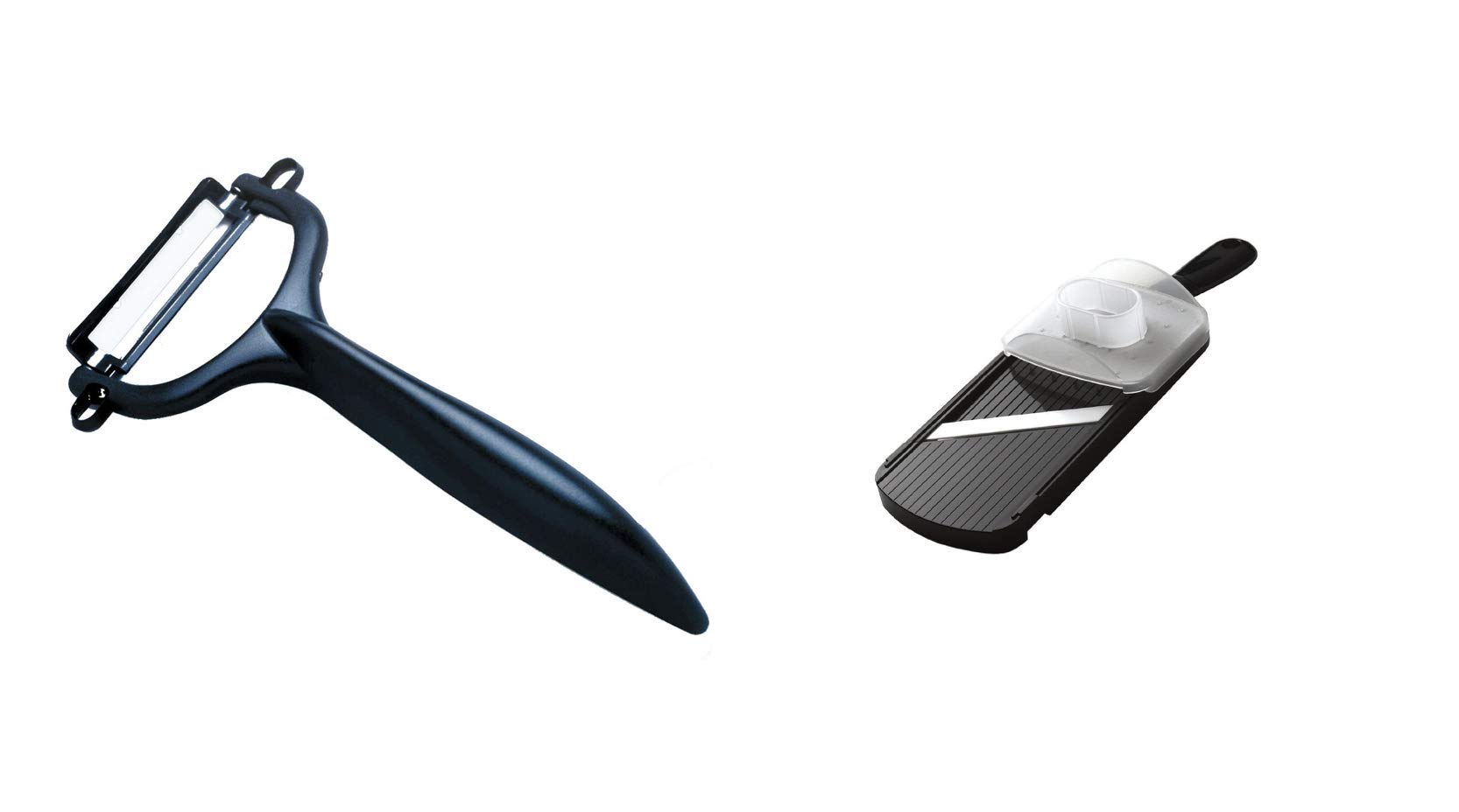 Kyocera - Affettatrice per mandolino regolabile e pelapatate a Y in ceramica nera, set da 2 pezzi