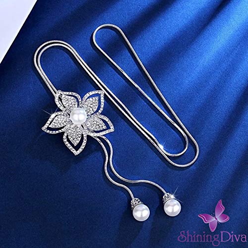 Image of Shining Diva Fashion Crystal Flower Stylish Long Chain Pendant Necklace for Women and Girls