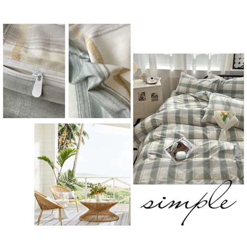 Image of VM VOUGEMARKET Plaid Bedding Set King 100% Cotton Green Grid Duvet Cover Set,Modern Men Boy's Comforter Cover with Zipper Closure-King