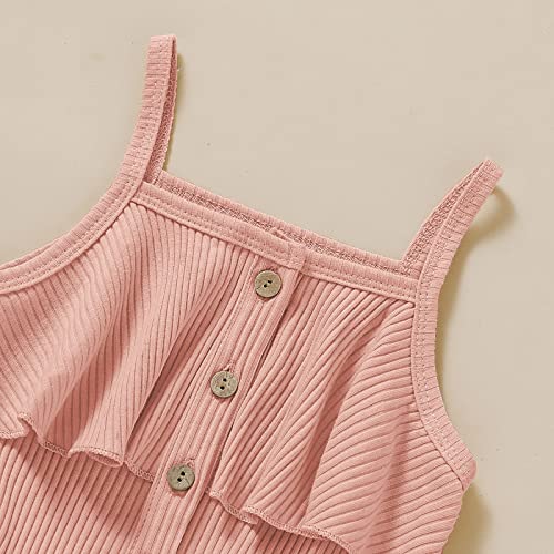 4T Little Girls Summer Outfits Toddler Girl Clothes Cute Baby Short Sleeveless Clothing Summer Outfits Cute Halter Romper One-Piece Jumpsuit Bodysuit Outfit Set Summer Clothes Set Pink 4-5T/120Cm #TOP3