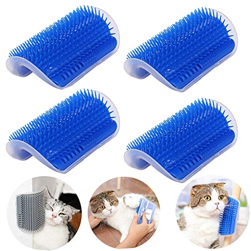TOPYHL Cat Self Groomer,4 Pack Cats Wall Corner Groomer Brush with Catnip,Cats Corner Massage Grooming Brush Tool for Long and Short Fur Cats (Blue)