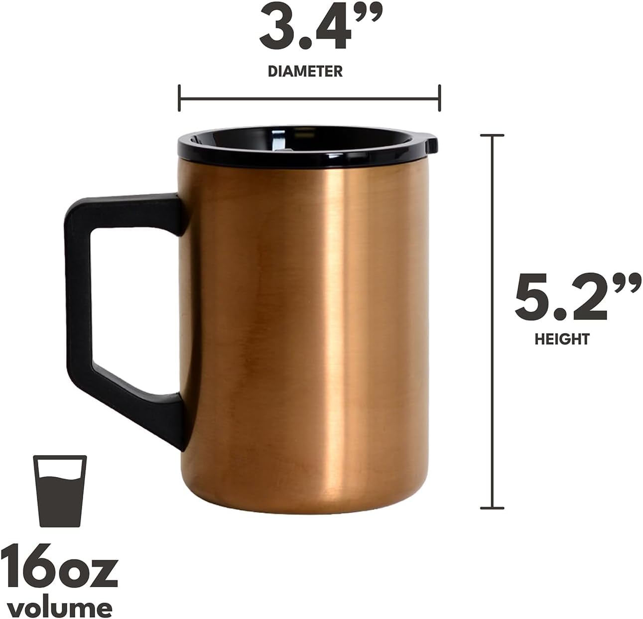 Elemental Summit Coffee Mug - Coffee Cup Travel Mug - Thermal Cup with Handle & Lid - Lightweight Vacuum Insulated Coffee Cup - Hot & Cold Triple Wall Stainless Steel Travel Mugs - Copper - 470 ml - Image 2